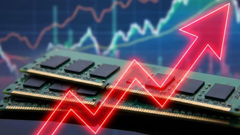 026년 1월 기준 급격하게 상승하는 DDR5 램 가격 변동 추이 그래프와 메모리 부품