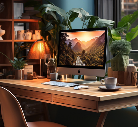 컴퓨터와 커피 사진