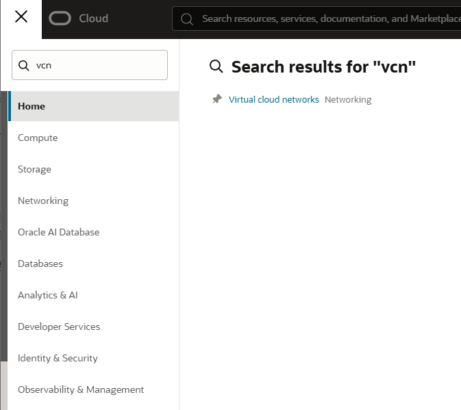 오라클 클라우드 도메인 연결 전 vcn 찾기